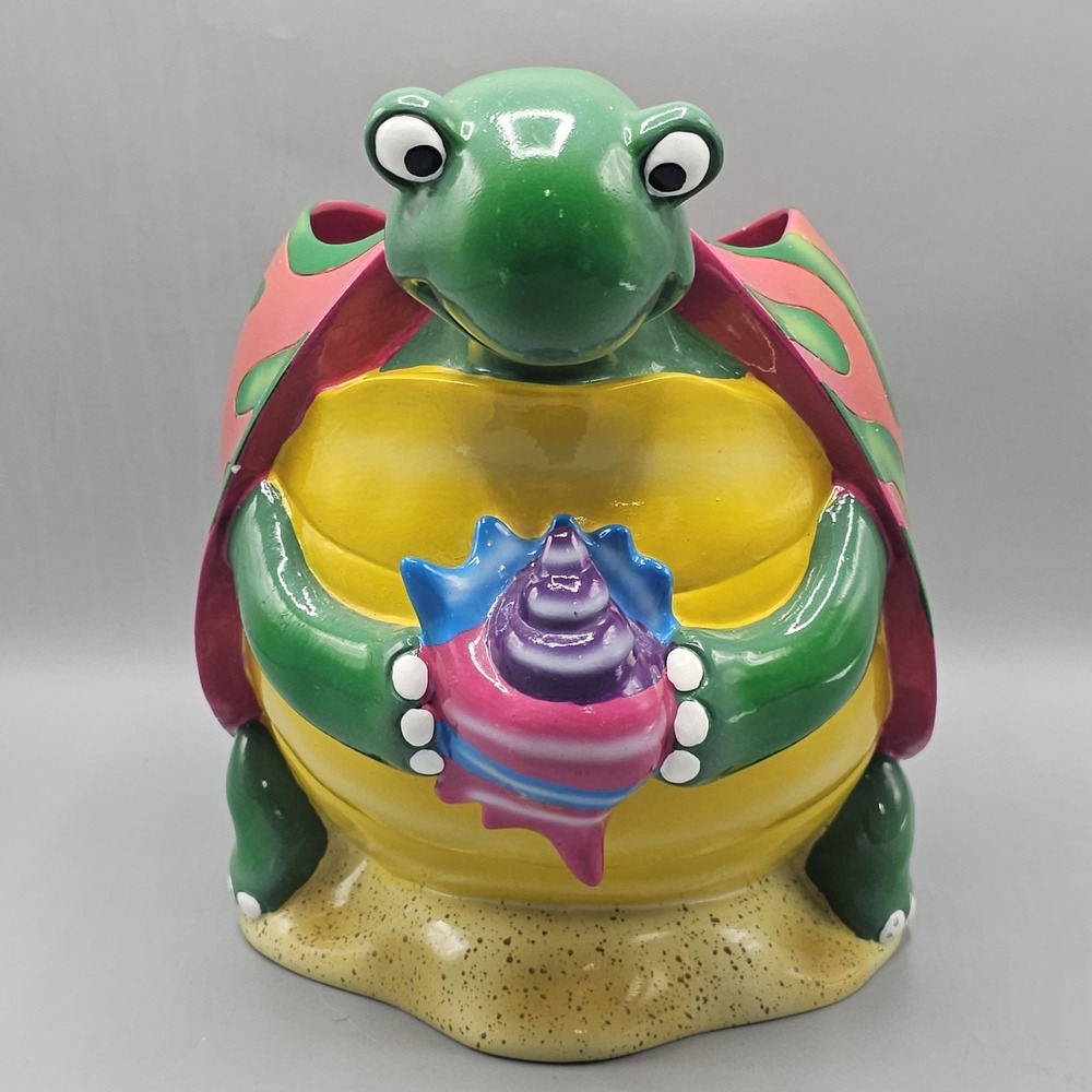 Vintage Van Pelt Turtle Time Ceramic Bathroom WasteBasket Can Tropical Trippy